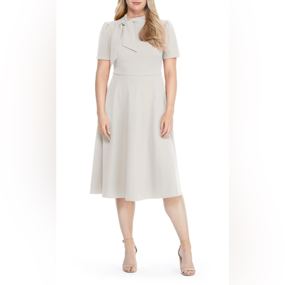 NWT Maggy London Short Sleeve Necktie Modi Dress Ivory Horn 14